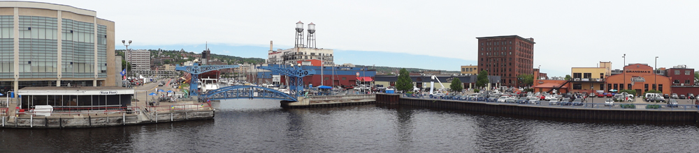 panorama of the Minnesota Slip Bridge in Duluth MN